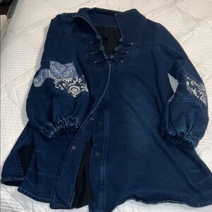 Blue Women's Denim-Style Tunic Jacket